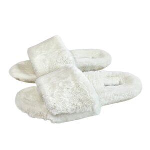Vionic Dream Slippers, Faux Fur, White, Slip On, Slides, Comfort, Womens 6